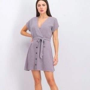 Sadie & Sage Slate Button-Down Mini Dress W/Belt Linen Blend Spring Summer Large